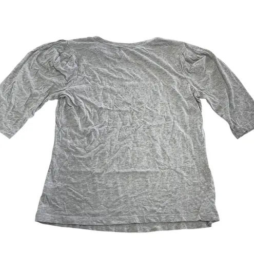 Something Navy Shirt Womens Medium Gray Puff Sleeve 3/4 Length Top Lightweight