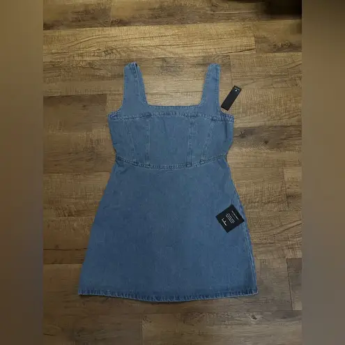 Lulus So Delighted Medium Wash Denim Corset Seam Mini Dress Size L