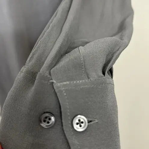 Coldwater Creek EUC M gray semi-sheer silk long sleeved top. Mixed material back