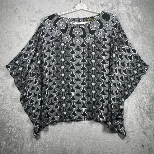 Bob Mackie Wearable Art Kaftan Top Poncho M Black White Geometric Dot Print