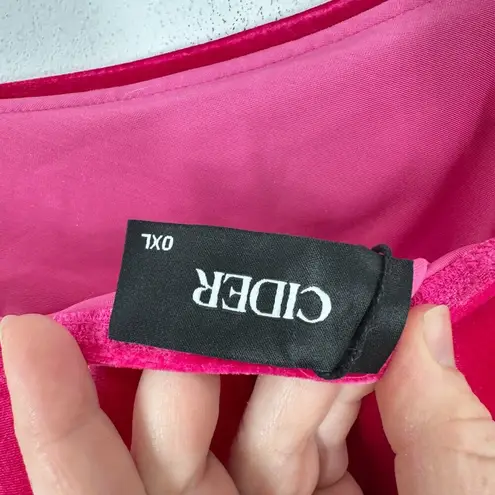 Cider Fuscia Pink Velvet Square Neck Rouched Side Slit Midi Dress Prom Formal