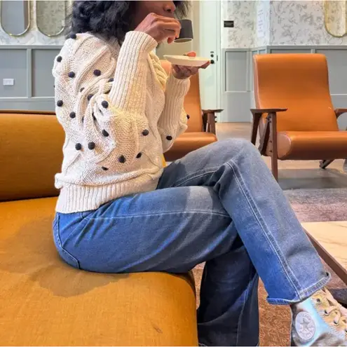 Marie Oliver White Balloon Sleeve Sweater XL Cottage Cotton Bobble Designer $258