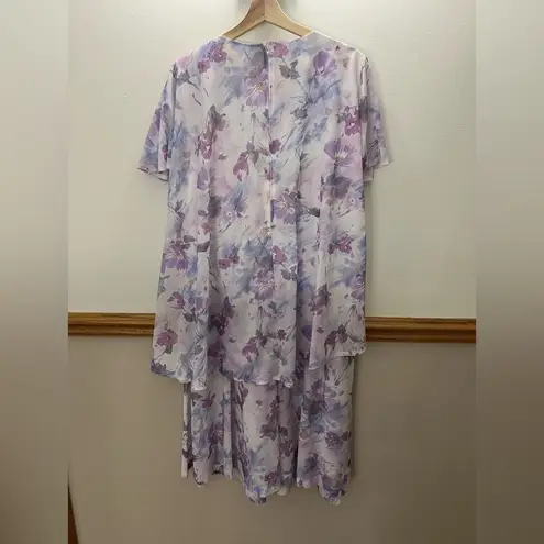 Vintage 90s Lavender Lilac Tiered Ruffle Midi Dress Size XL Purple