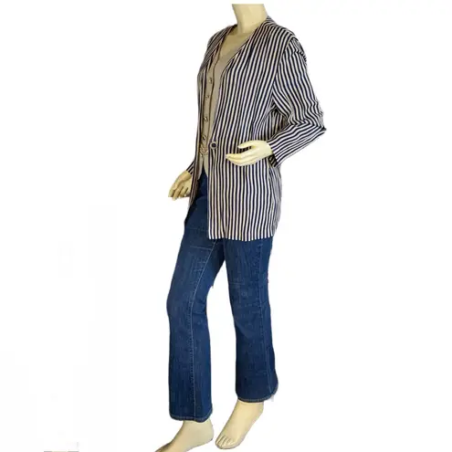VINTAGE 1980'S DRESS SAVVY BLUE & BEIGE STRIPED BLAZER TOP (10P) Size 10