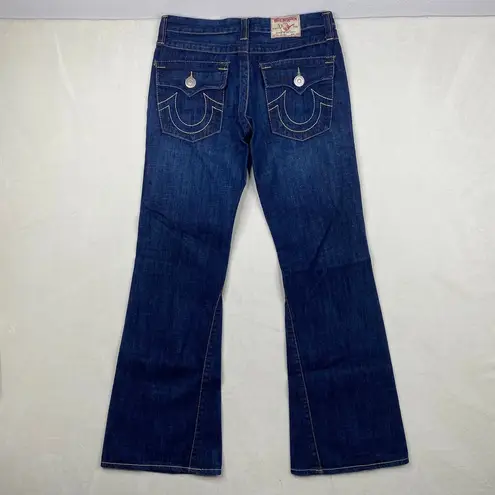 True Religion  Joey Big T Flair Back Button Flap Low Rise Dark Wash Jeans Size 29