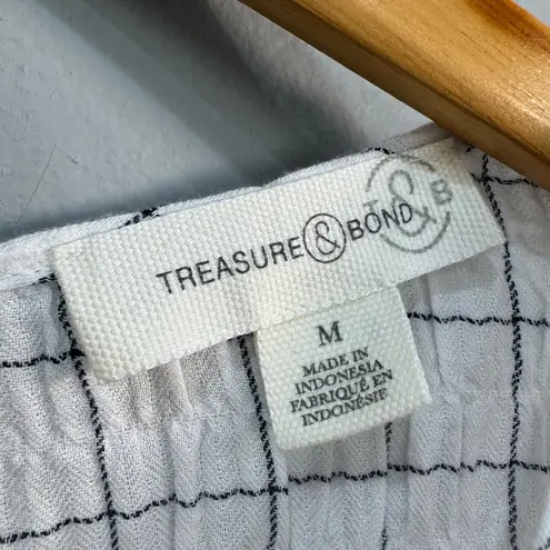 Treasure & Bond White Checkered S/S Blouse Size M EUC