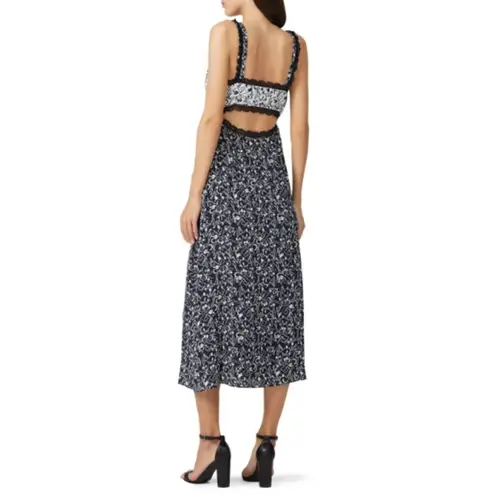 Tanya Taylor Sarita Blue White Floral Colorblock Cutout Silk Midi dress 2