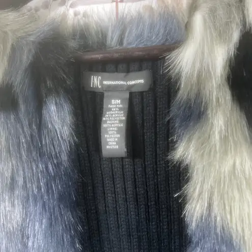 INC International Concepts Faux Fur Sweater Vest Women's S/M Black Gray Blue Size M