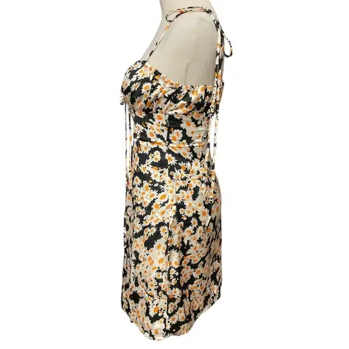 Commense Women's Daisy Printed Floral Short Dress Sz XS Black Yellow Summer NWT