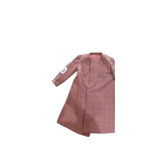 Vintage Womens Pink Plaid Coat Dress Set Double Breasted Jacket Size XS