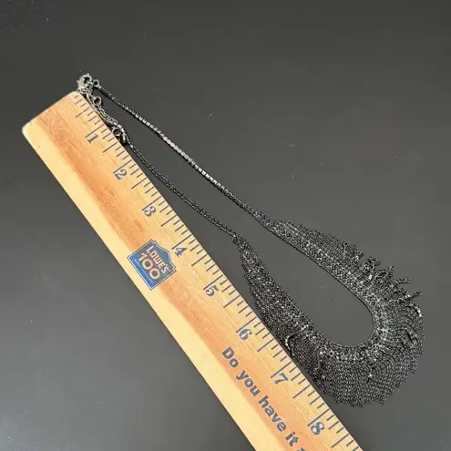 Unsigned Black Rhinestones Waterfall Fringe Necklace 18g.