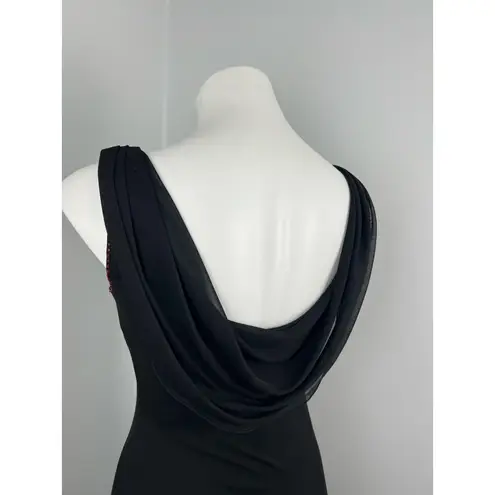 Nita Ideas Beaded Red Black Mesh Form Fitting Dress Size 4 Whimsigoth Y2K 1920s