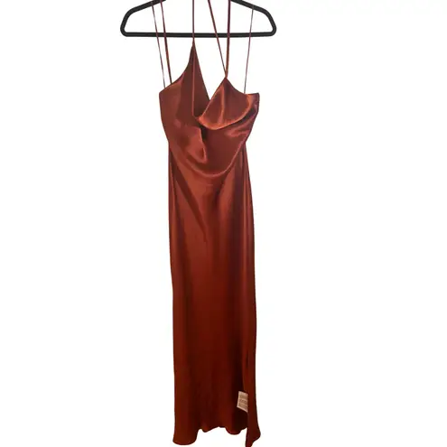 ASOS NEW!  DESIGN cami maxi slip dress satin‎ with lace up back in rust