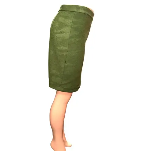 209 WST 38th Med Olive Green Camo Textured Thick Cozy Pencil Skirt Full Back Zip Size 6