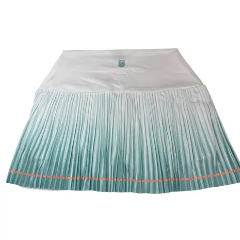 K-Swiss Pleated Tennis Skort White Aqua Ombre Athletic Skirt Shorts Size M NWT