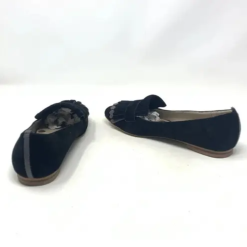 Boden Melody Suede Loafers Black & Pewter Fringe Flats Size 36 / US 5.5