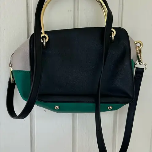 Purse Elegant Green and Black Satchel with Gold Handle/CESCA