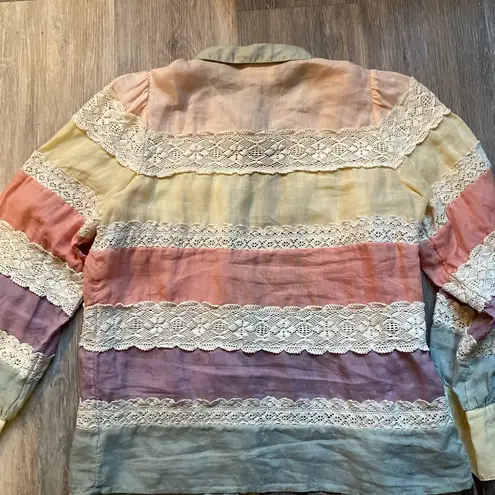 Sézane Striped Lace Ramie Blouse Spring 24 Fairy Whimsical 34 Cottagecore Dainty