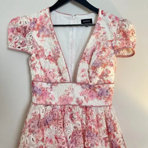 Bardot Tamarin Broderie Short-Sleeve V-Neck Embroidered Lace Mini Dress