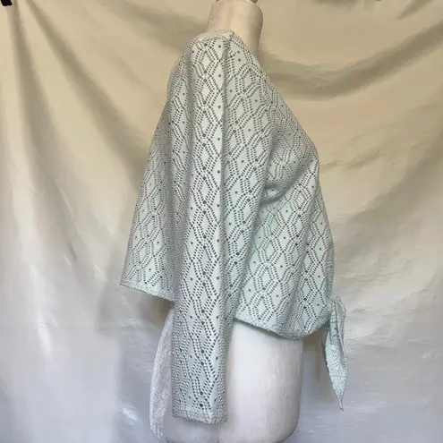 Denim & Co Diecut Shrug Womens Top Sz S Coquette Pastel Cottage Tie Ballet Boho Green