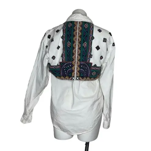 None VINTAGE Western Cowgirl Shirt 100% Cotton Southwest White 90s Size Medium