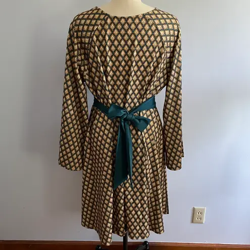 Unique Vintage Blue/Green & Gold Deco Motif Print Flare Dress- Size 3X (20)- NWT