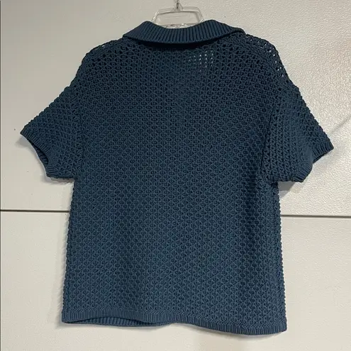 HAVEN WELL WITHIN WOMENS COTTON KNOT STITCH CARDIGAN SWEATER BUTTON LARGE TEAL Blue