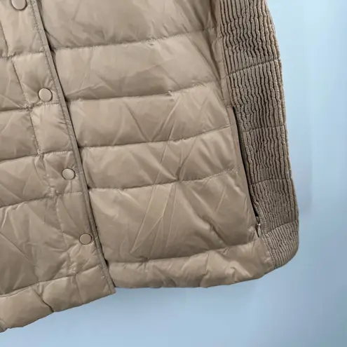 J. Jill Down Vest Size Large Quilted & Smocked Puffer Winter Fall Lightweight Tan