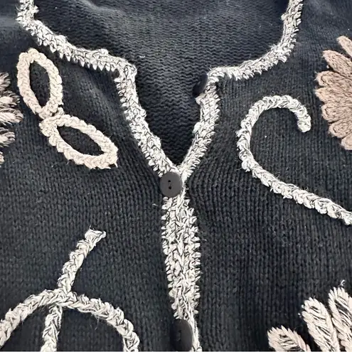 Sigrid Olsen Vintage  Black Cardigan with Cream Floral Design