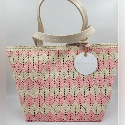 BTB Los Angeles Bria Straw Tote in Natural Rose, NWT, One Size Pink