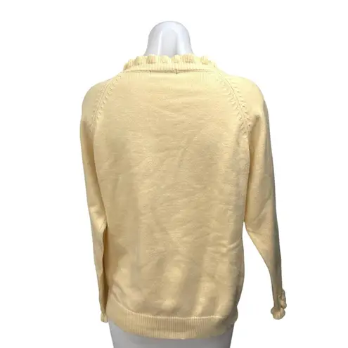 BTFBM Women's Cream Ruffle Long Sleeve Knit Button Sweatshirt Sweater Top Size M Size M