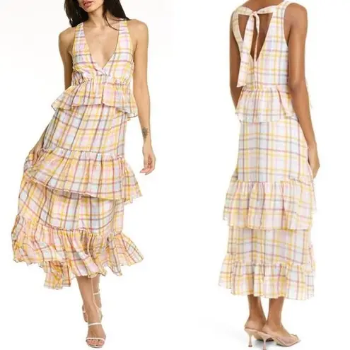 Cinq à Sept 's Astor Tiered Plaid-Print Maxi Dress Size 12