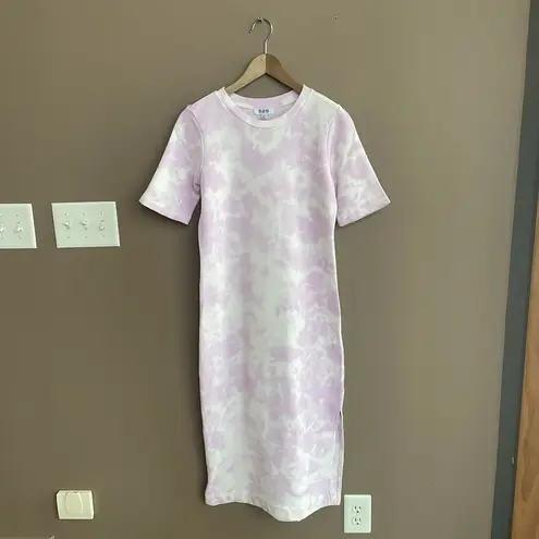 525 America 525 Tie Dye Short Sleeve Sweatshirt Dress in Electric Lilac Size Extra Small