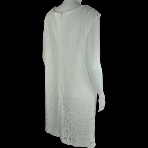 Studio One Womens 18 Ivory Lace Overlay Midi Dress Pearl Neckline Sleeveless