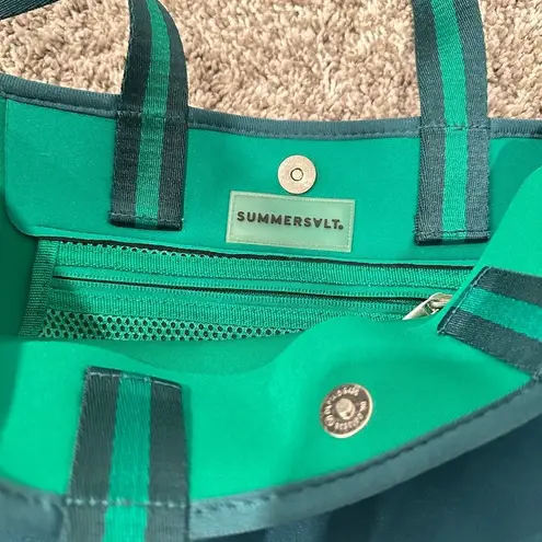 Summersalt Tote Bag Teal Green Neoprene Magnetic Snap Closure Zipper Pocket