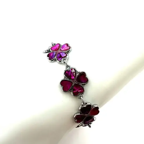 Pink abalone four leaf clover shamrock bracelet