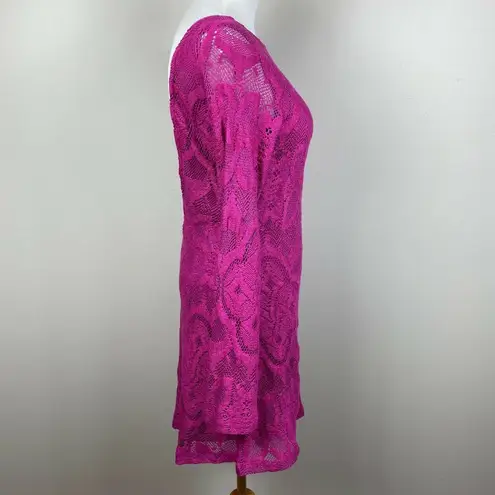 Nightcap 4 Dress Women Large Pink Lace Open Back Bell Sleeve Boho Boatneck New