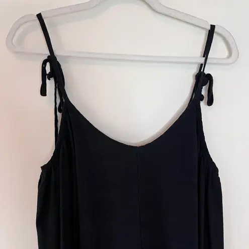 Rachel Pally Caity Linen Adjustable Tie Shoulder Relaxed Midi Dress Black