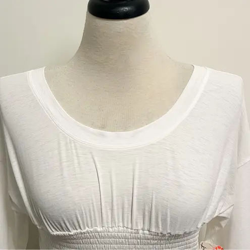 Free People Movement White Smocking Hot Wide Neck Open Back Short Sleeve Top New Size M