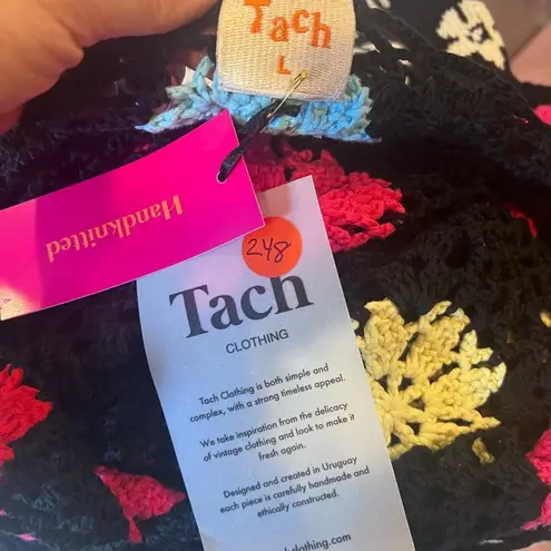 Tach Clothing Hand Knitted Flower Crochet Mini Dress Black Multi Color Size L Size L