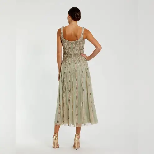 Mac Duggal 10078 Green Embellished Mesh Sleeveless Scoop Neck Midi Dress