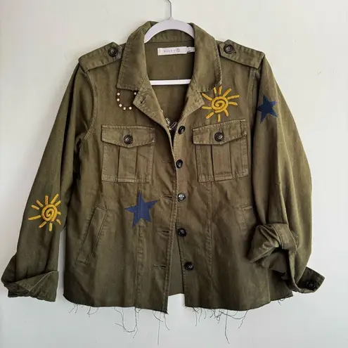 Billy T Lucky Me Embroidered Khaki Green Jacket Everyday Festival Casual Size XS