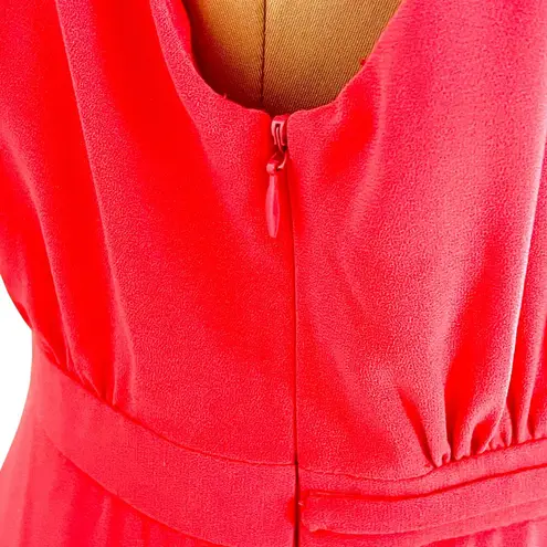 Halston Heritage Coral Crepe Halter Cocktail Dress 6 Gunmetal Gray Ring Belt New - Image 9