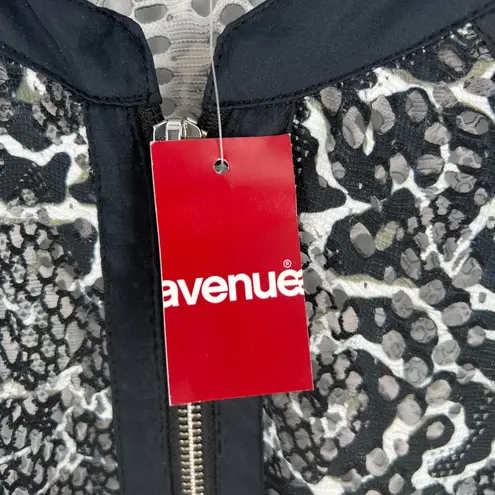 Black & White Avenue Sheer Bomber Jacket Womens 26/28 (3X) Black White Leopard Print Full Zip