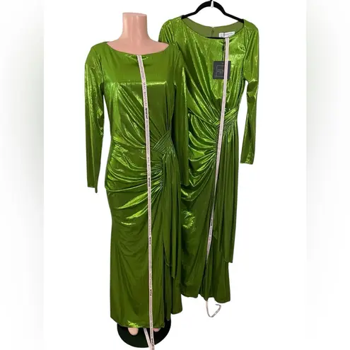 Mac Duggal NWT Drape Bodice Metallic Green Long Sleeve Dress 4 Gown Style 27165