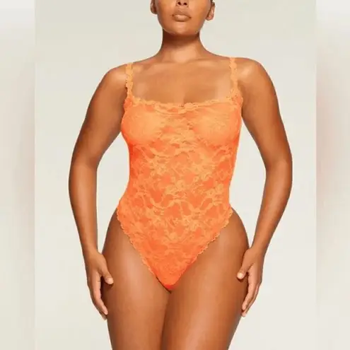 SKIMS Neon Bright Orange Stretch Lace Sheer Bodysuit 4X NWT