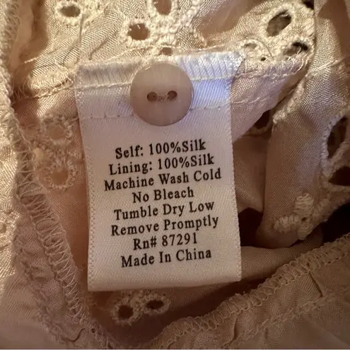 Johnny Was Vintage 100% Silk Eyelet Mesh Embroidered Midi Dress in Cream Sz XS