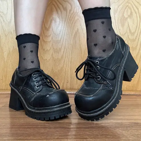 Soda Vintage Y2K Black Faux Leather Chunky Platform Lace Up Heeled Oxford Shoes