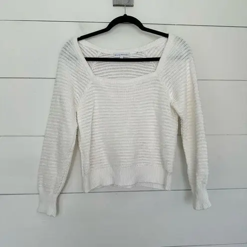White + Warren Women’s Small White 100% Linen Square Neck Sweater