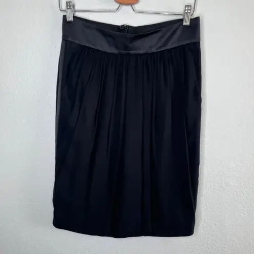 Giorgio Armani Womens Black Pleated Silk Knee Length Skirt Size 40 It